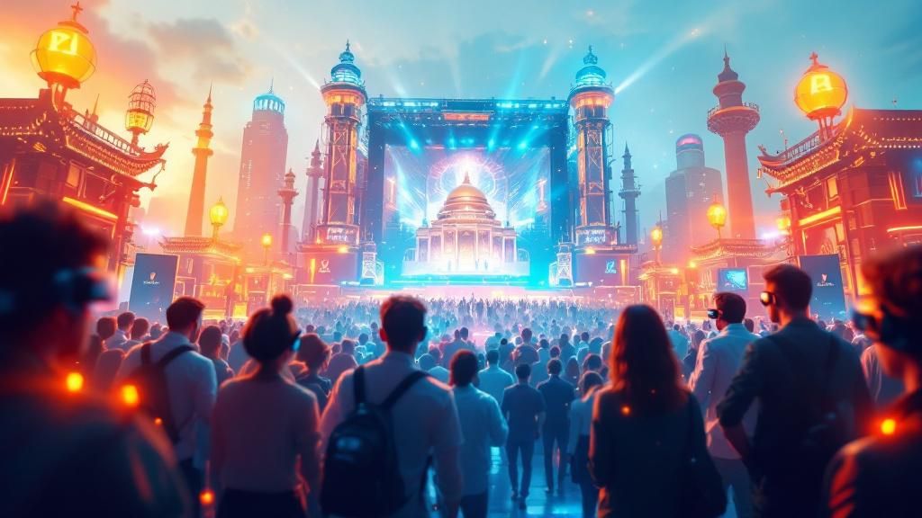 A futuristic vision of virtual and augmented reality's role in future cryptocurrency events, showcasing potential technological advancements and engagement strategies.